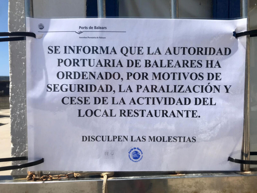 La APB precinta el restaurante del Club Marítimo Molinar