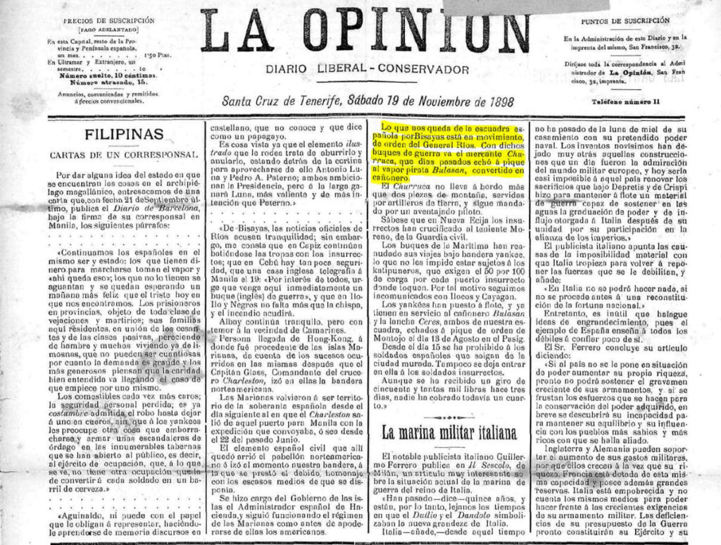 El cañonero Bulasan y el marino Pedro Sans