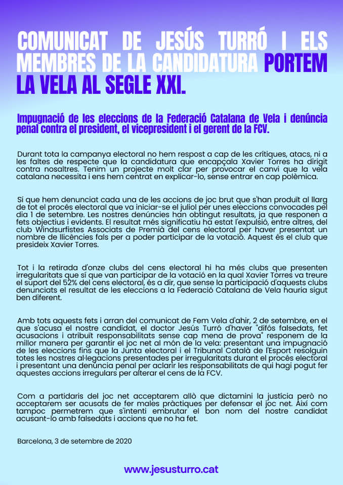 Cisma en la vela catalana: Jesús Turró denunciará a Xavi Torres