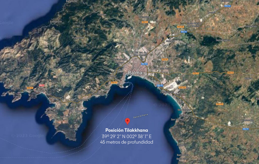 La APB comunica la posición del Wally hundido en la Bahía de Palma