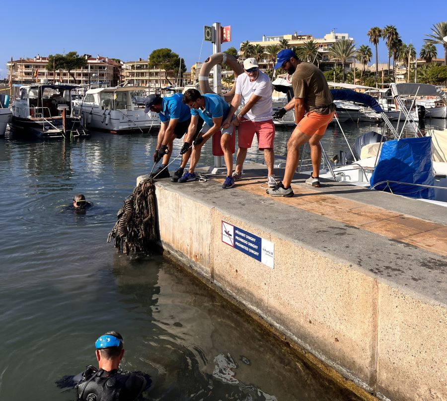Voluntarios limpian el fondo del puerto de la Colonia de Sant Jordi
