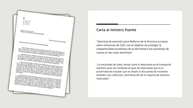 El Govern pide al Ministerio la exención de Mallorca del impuesto verde europeo a las navieras